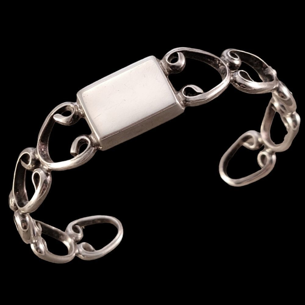 Vintage Sterling Open Scoll Work Engravable Cuff Bracelet